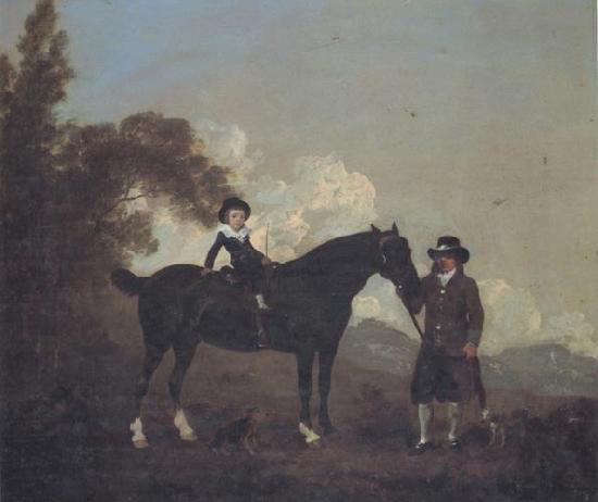 Thomas Gooch A Child on A Hunter Held by a Groom and Tow Terriers in a Landscape Sweden oil painting art